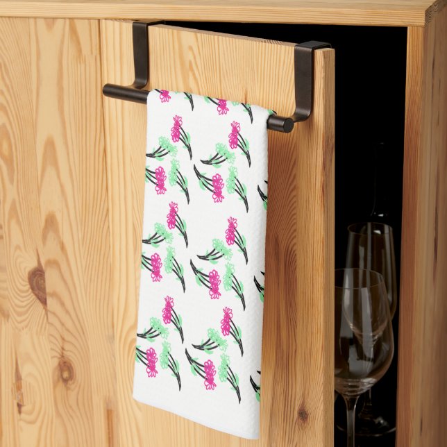 Blommig knippe rosa grön mamma mormor kökshandduk (Thirds Fold)