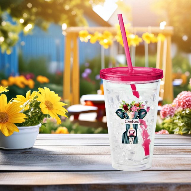Blommig ko personlig take away mugg (Skapare uppladdad)