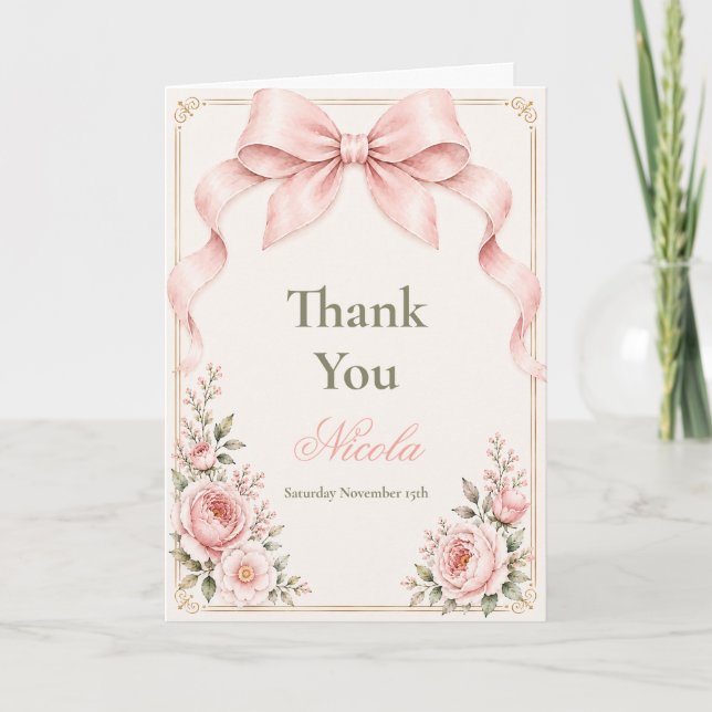Blommig Kokett Babyshower Tack Kort (Framsida)