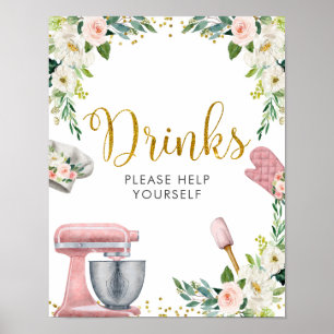Blommig köksbröllopsfest dryckeskylt poster