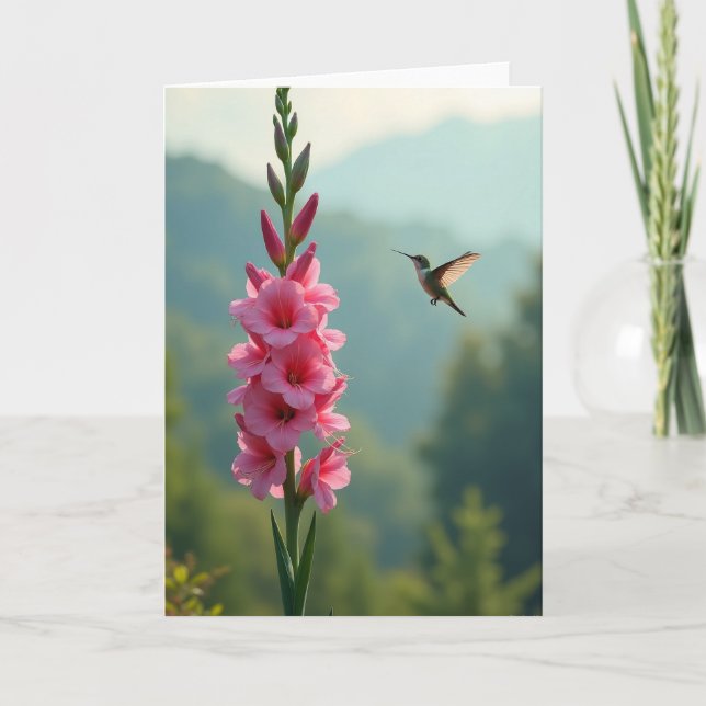 Blommig kolibri födelsedagskort kort (Framsida)