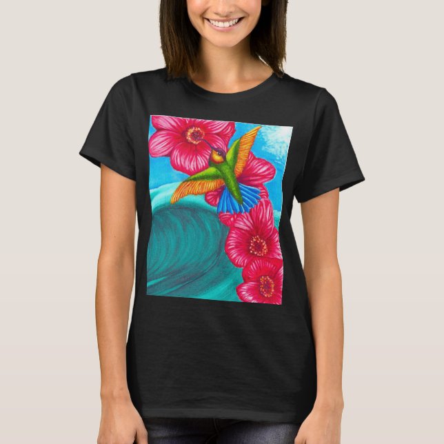 Blommig Kolibri-våg  T Shirt (Framsida)