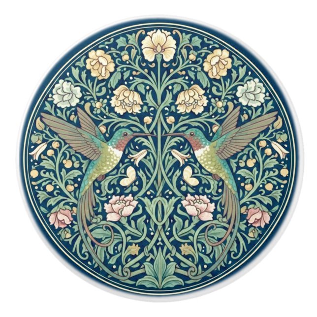 Blommig kolibripar William Morris-stil Knopp (Framsidan)