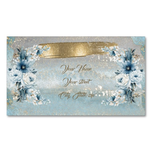 Blommig konstnärlig design med simulerad glitter e magnetiska visitkort (Framsida)