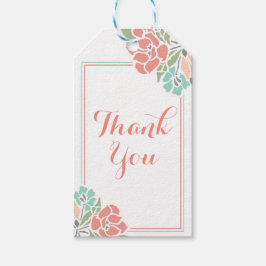 Blommig korallteal tack presentetikett
