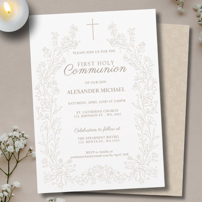 Blommig kors första heliga kommunion religiös inbjudningar (Skapare uppladdad)