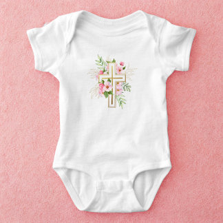 Blommig kors och bibelvers babyinvigning t shirt