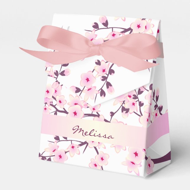 Blommig Körsbärsblom Pink Vit Namn Förmånslåda Presentaskar (Framsidan Sidan)