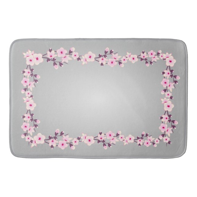 Blommig körsbärsblom rosa grå duk badrumsmatta (Framsidan)