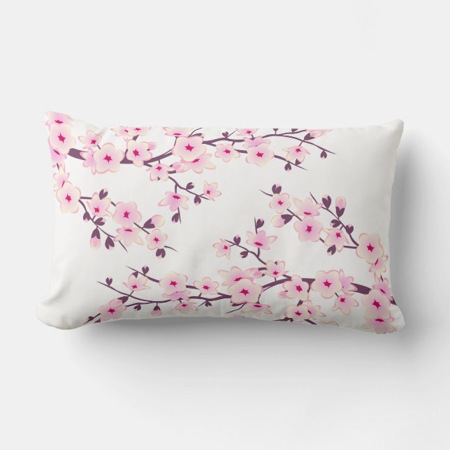 Blommig körsbärsblom (Sakura) rosa Lumbarkudde (Framsida)