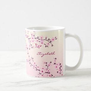 Blommig körsbärsblommonogram Rosa flickaktig Kaffemugg