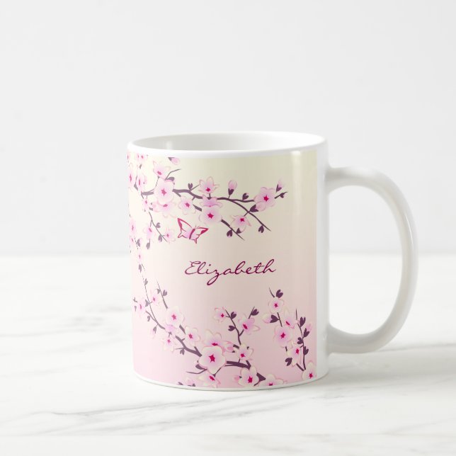 Blommig körsbärsblommonogram Rosa flickaktig Kaffemugg (Höger)
