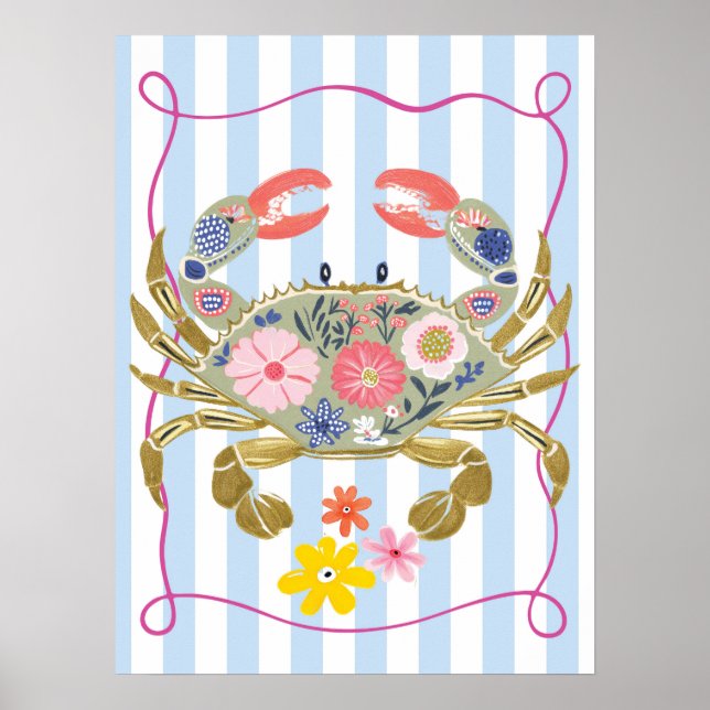 blommig krabba funky hav väggkonstaffisch poster (Framsidan)