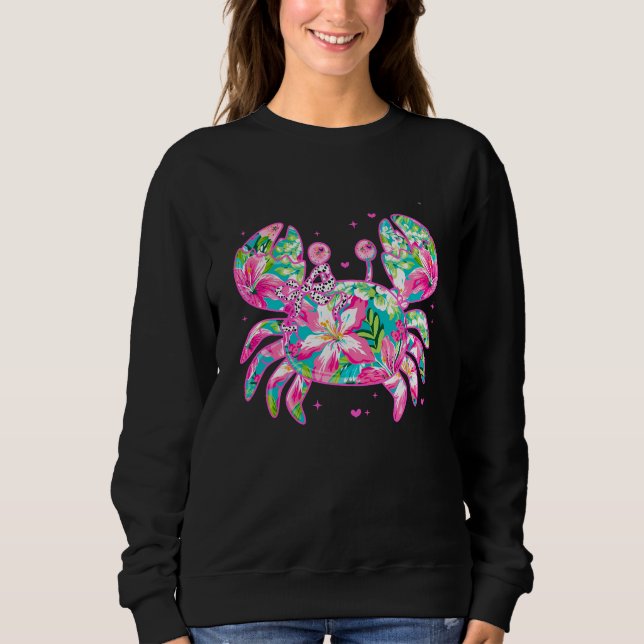 Blommig Krabba Konstnärlig Kustdesign T Shirt (Framsida)