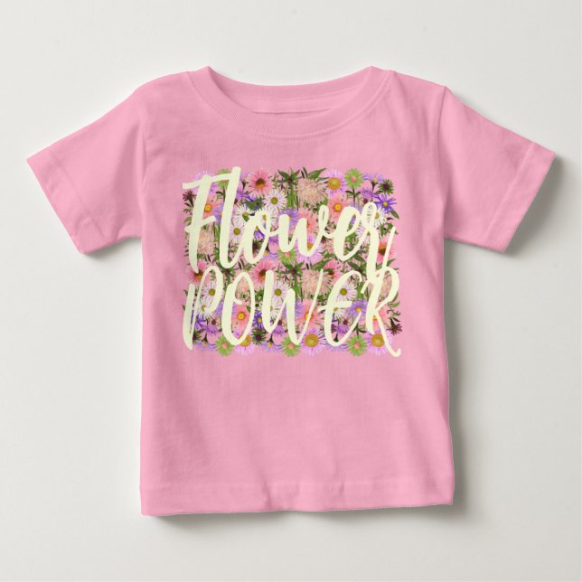 Blommig kraft baby t-shirt rosa boho attityd (Framsida)