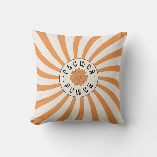 Blommig kraft med psykedeliska orange strålar kudde (Framsida)