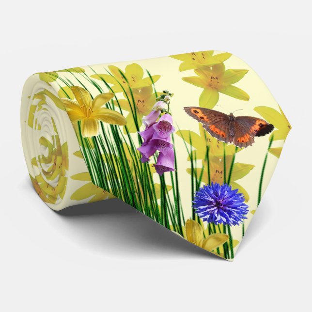 Blommig Kräm Fjäril Nacke Band Slips (Rullad)