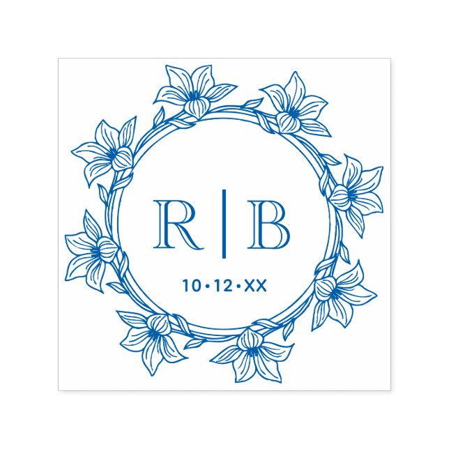 Blommig krans #31 Två initialer vigselmonogram CA Självfärgande Stämpel (Design)