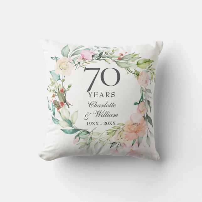 Blommig Krans 70-års bröllopsjubileum Foto Kudde (Framsida)