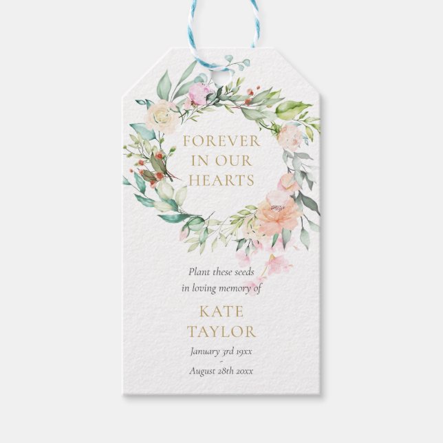 Blommig krans Begravningsminnesmärke Fröpaket Foto Presentetikett (Framsidan)