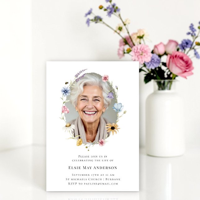 Blommig krans Foto Begravningsannons Inbjudningar (Skapare uppladdad)