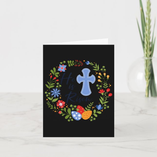 Blommig krans Han är uppstånden Jesus kristen glad Kort (Framsida)