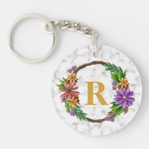 Blommig krans Initial bokstav Monogram Namn Marmor