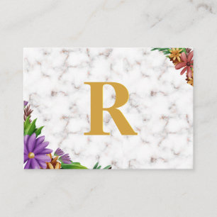 Blommig krans Initial bokstav Monogram Namn Marmor Visitkort