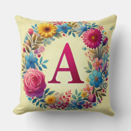 Blommig krans med monogram bokstaven A Kudde