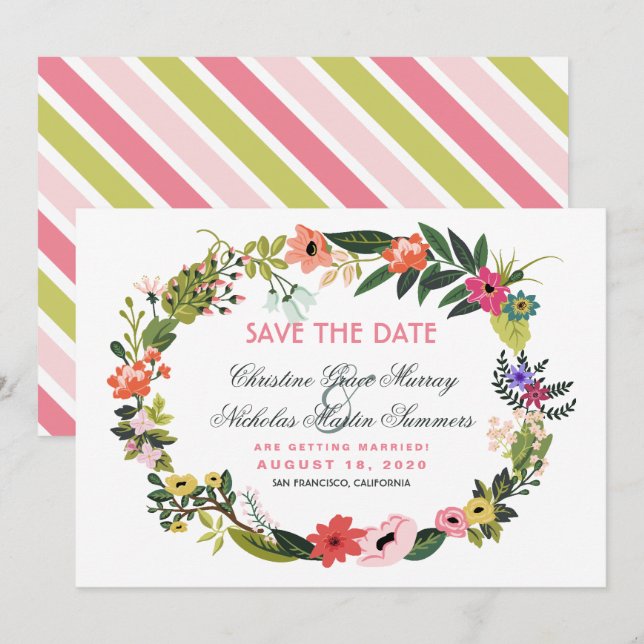 Blommig Krans Save the Date-inbjudan Inbjudningar (Fram/baksida)