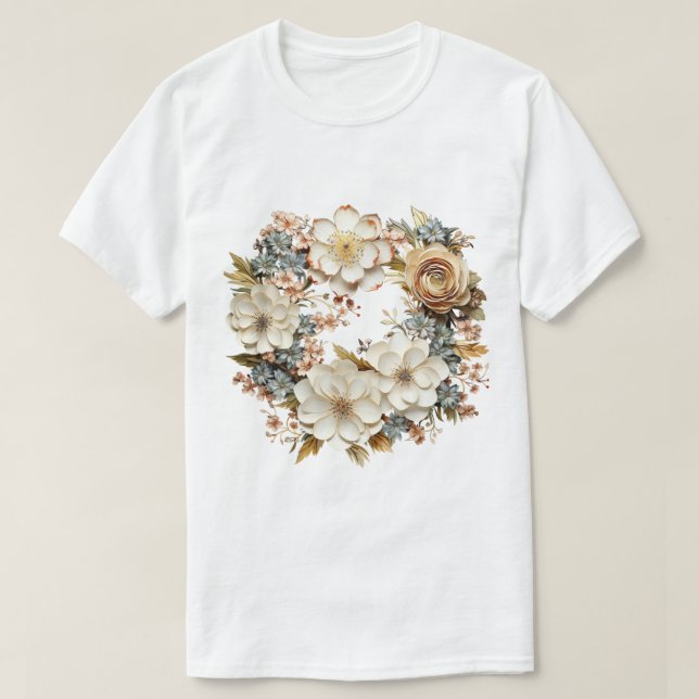 Blommig Krans T-Shirt Skör Botanisk Grafik (Design framsida)