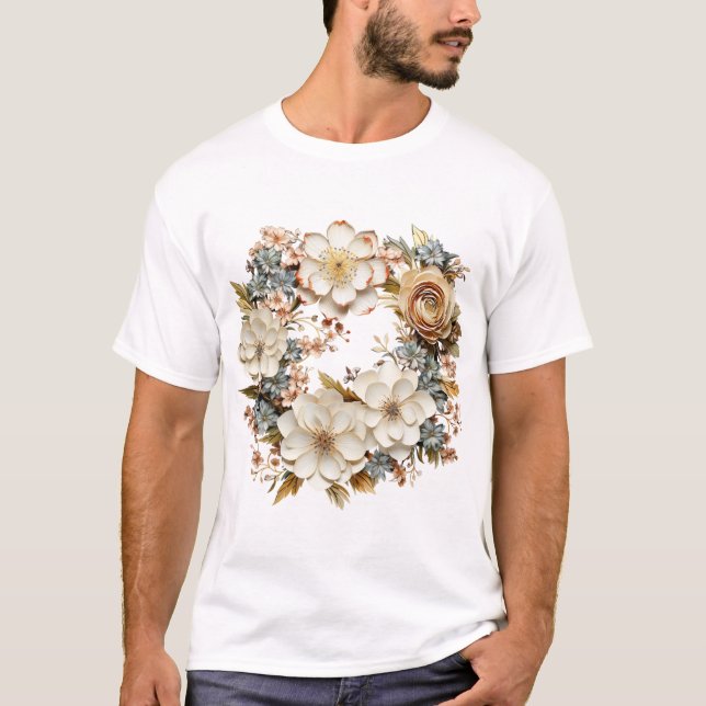 Blommig Krans T-Shirt Skör Botanisk Grafik (Framsida)