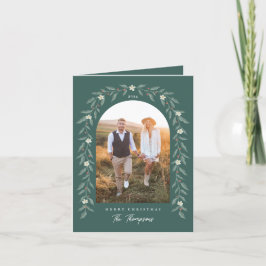 Blommig krans välvd bild grön julkort helgkort