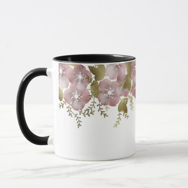Blommig krans vår sommar rosa blommor gröna blad mugg (Vänster)