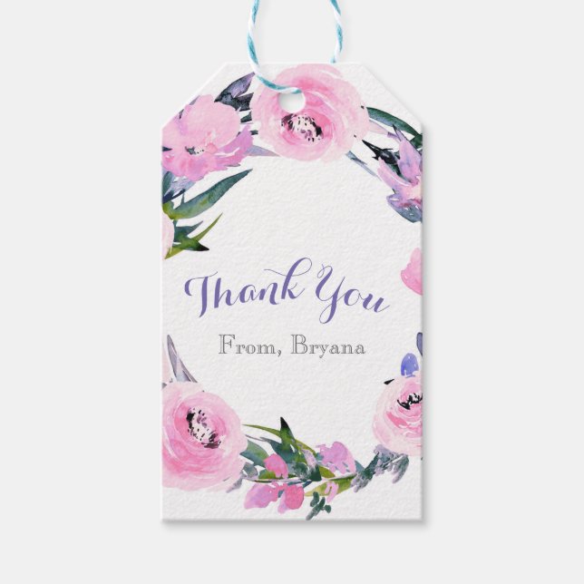Blommig Krans Vattenfärg Elegant Bröllopsdusch Presentetikett (Framsidan)