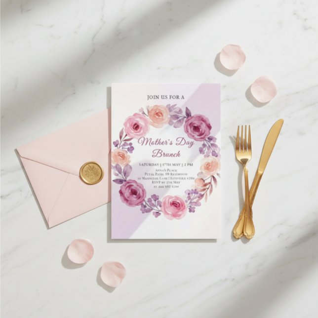 Blommig kransdesign Mors dag Brunch  Inbjudningar (Skapare uppladdad)