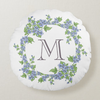 Blommig kransmonogram rund kudde