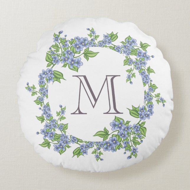 Blommig kransmonogram rund kudde (Framsidan)