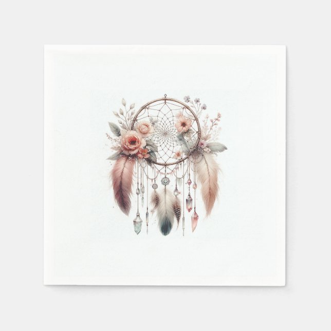 Blommig kristallfjäderdrömmfångare Boho Sweet 16 Pappersservett (Framsidan)
