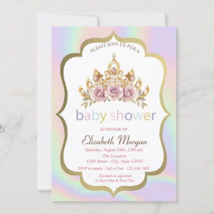 Blommig Krona, Holografisk Baby Shower Inbjudningar