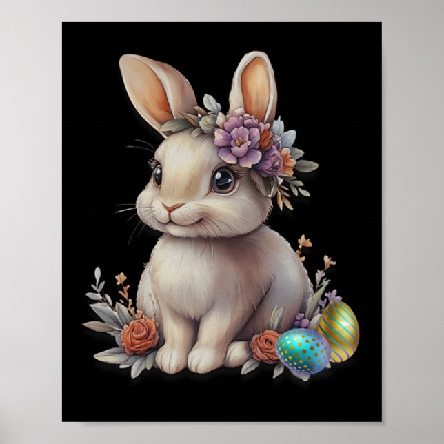 Blommig krona Påskhare Med vår ägg design Poster (Framsidan)