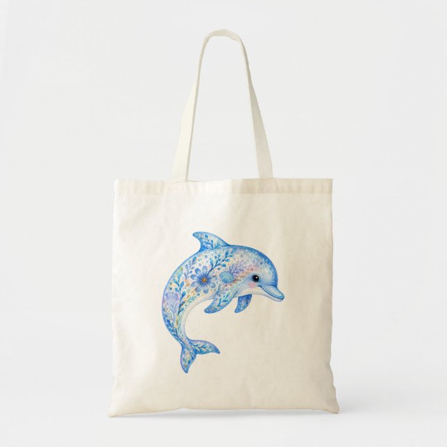Blommig krukkonst delfin tygkasse (Framsidan)