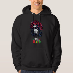 Blommig kvinna Mexiko Flagga Mexikanska Självständ Hoodie