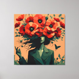 Blommig kvinna porträtt Retro Boho Canvastryck