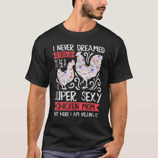 Blommig Kyckling Mamma Blomma T Shirt (Framsida)