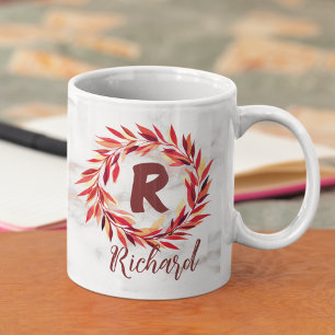 Blommig Lager Första Bokstav Monogram Namn Kaffemugg