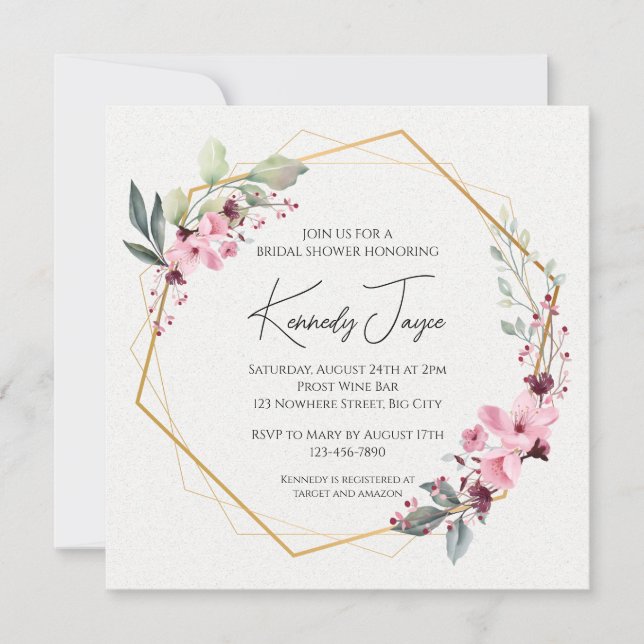 Blommig lagerbröllopsfestinladning, elegant, guld inbjudningar (Framsida)