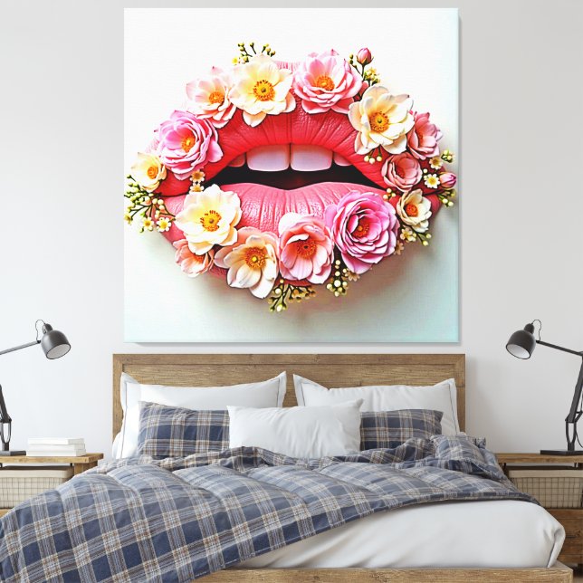 Blommig Läppkonst Canvastryck (Insitu (sovrum))