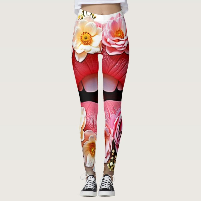 Blommig Läppkonst Leggings (Framsida)