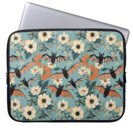 Blommig lapptäcke Halloween-fladdermöss & blommor Laptop Fodral